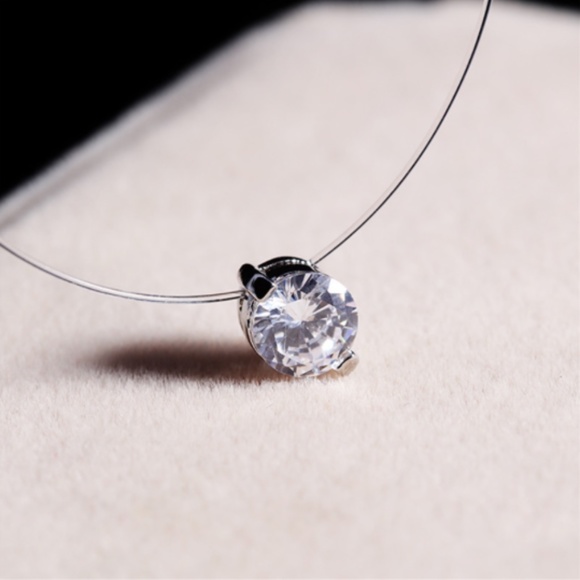 Round Simulated Diamond Invisible Choker Necklace - Picture 3 of 10